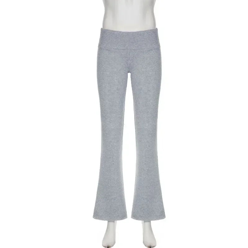 Pantalon évasé taille basse en maille – Gris ou noir – vue 6 | Les Secrets de Léa
