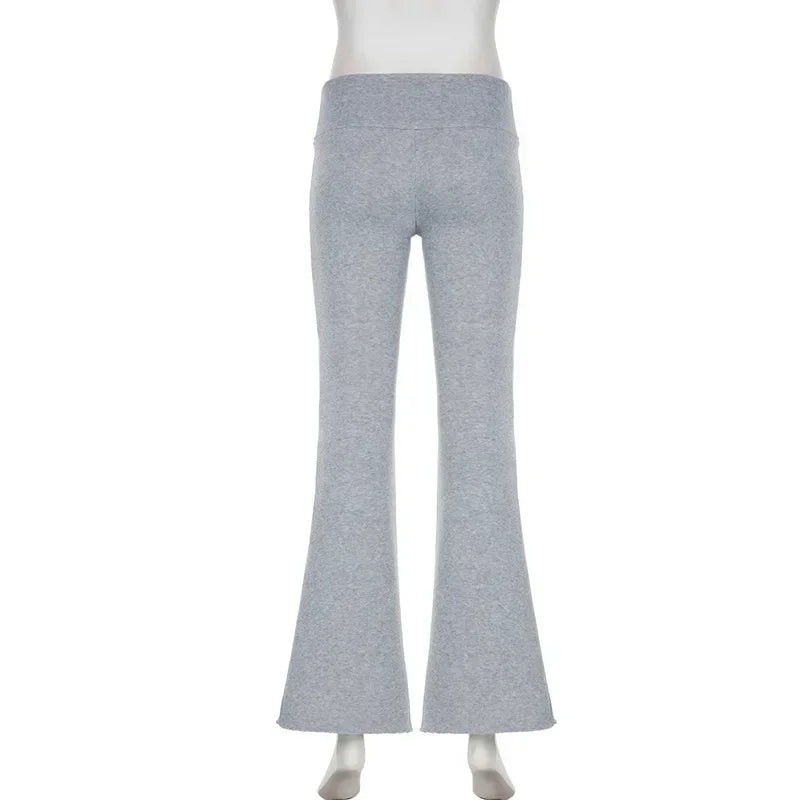 Pantalon évasé taille basse en maille – Gris ou noir – vue 7 | Les Secrets de Léa