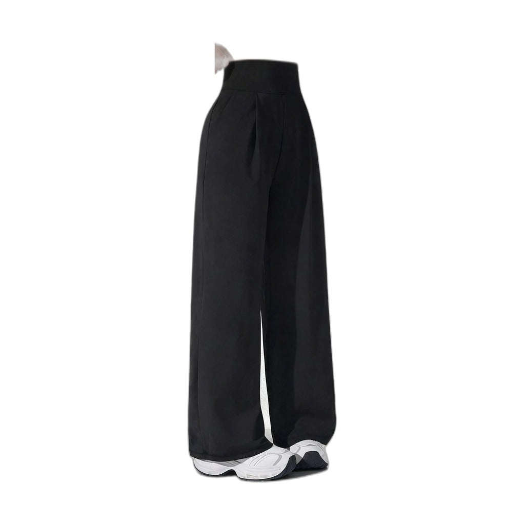 Pantalon large taille haute en maille fluide – Noir