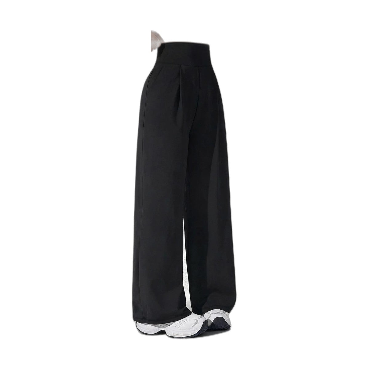 Pantalon large taille haute en maille fluide – Noir