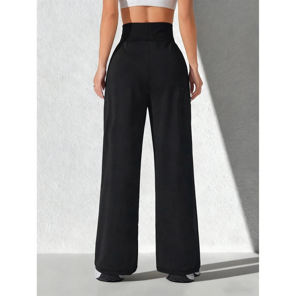 Pantalon large taille haute en maille fluide – Noir – vue 6 | Les Secrets de Léa