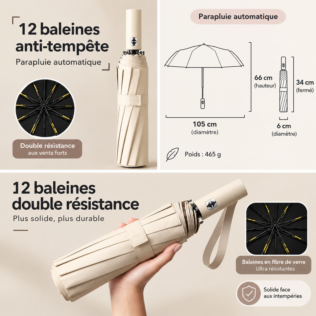 Automatic Windproof Umbrella 24 Ribs – 7 Colours