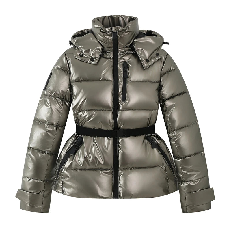 Parka matelassée à capuche et ceinture – 5 coloris – Argent métallisé
