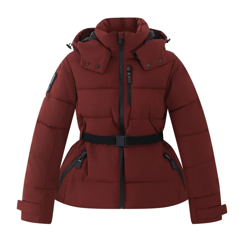 Parka matelassée à capuche et ceinture – 5 coloris – Bordeaux