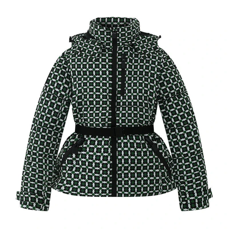 Parka matelassée à capuche et ceinture – 5 coloris – Vert à motif géométrique