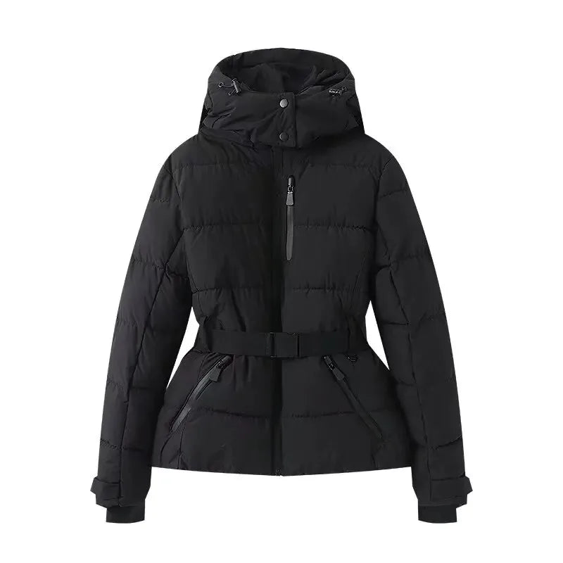 Parka matelassée à capuche et ceinture – 5 coloris – Noir