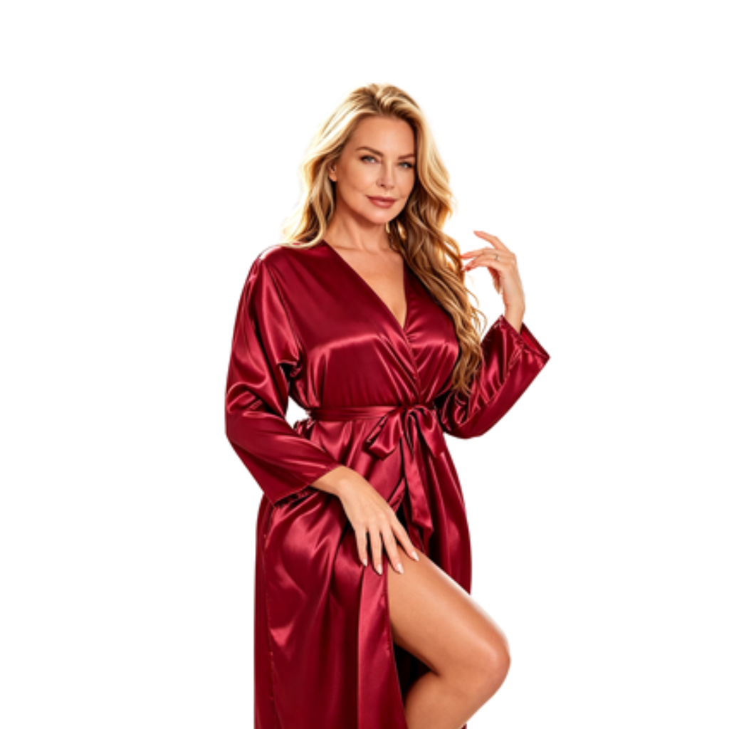Peignoir en satin ceinturé – Six coloris – vue 3 | Les Secrets de Léa