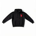 Sweat à capuche Playboy noir présenté à plat sur fond blanc