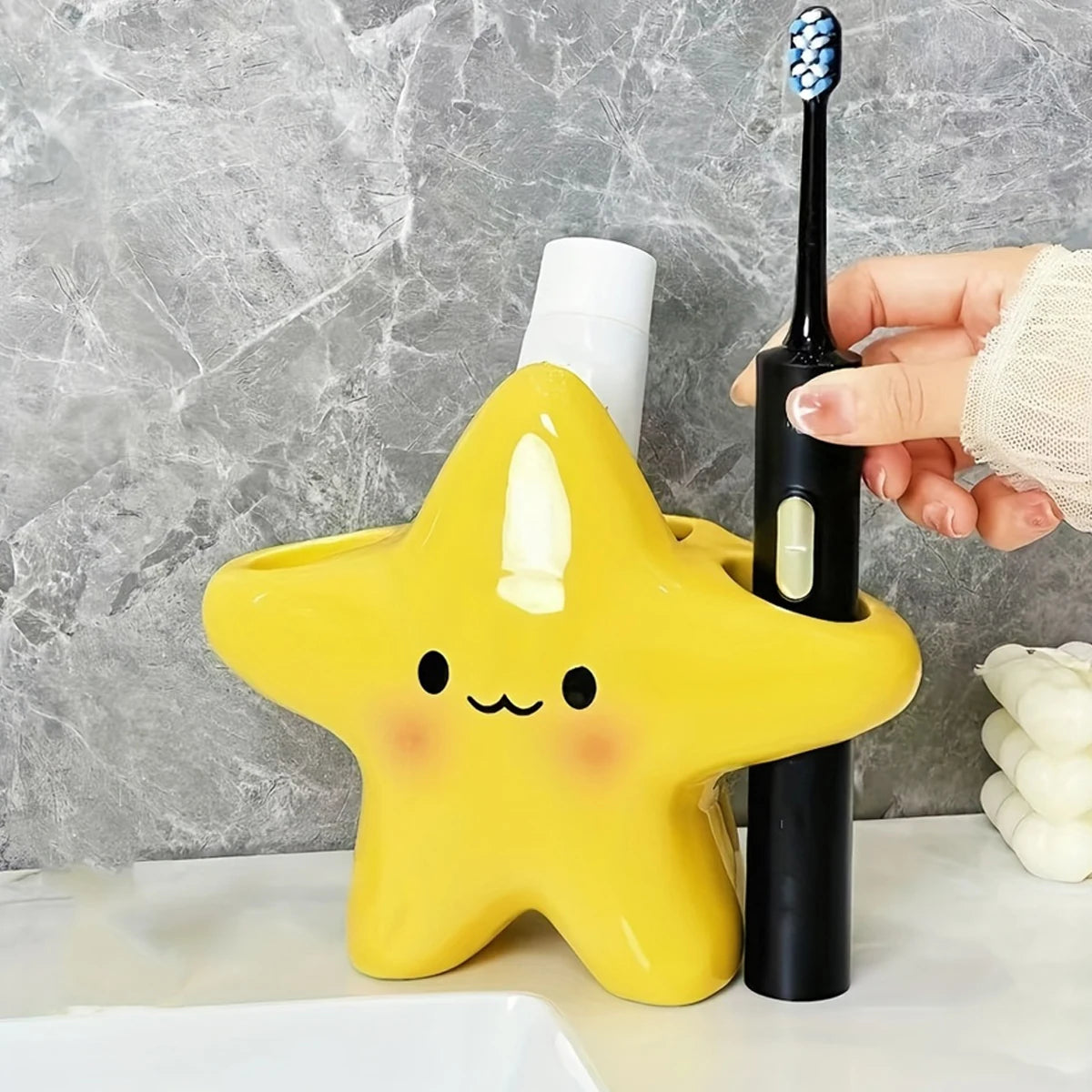 Porte-brosse à dents étoile souriante – Jaune – vue 5 | Les Secrets de Léa