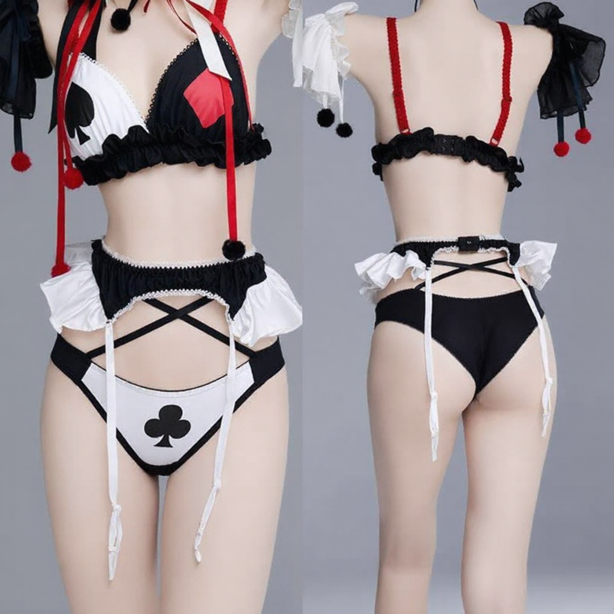 Les Secrets de Léa – Spitzen-Dessous-Set in Schwarz mit Spielkartenmotiv – Pallas
