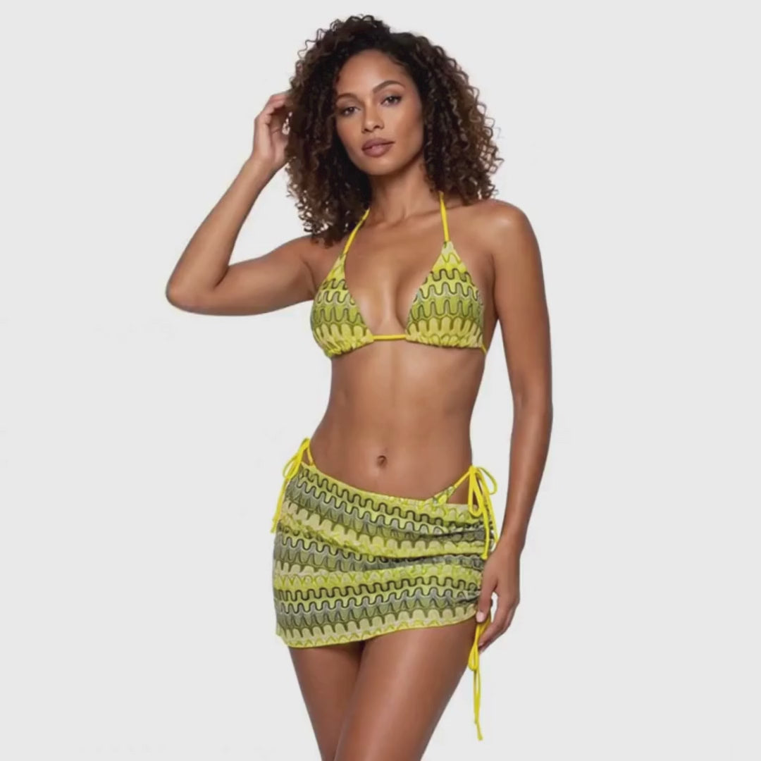 Three-piece bikini with geometric print – Sweety