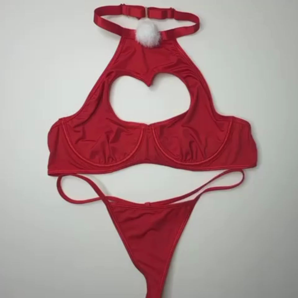 Léas Geheimnisse – 4-teiliges rotes Dessous-Set mit herzförmigem Ausschnitt – Alessandra