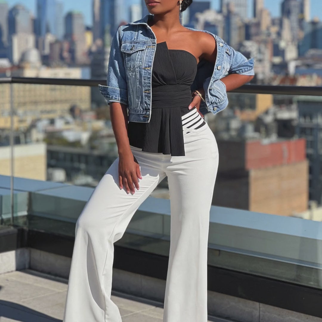 Top bustier peplum à ceinture – Coupe croisée sans bretelles