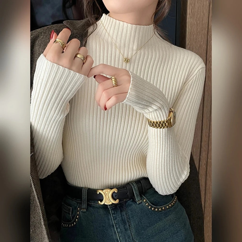Pull col montant côtelé slim femme – 7 coloris – vue 2 | Les Secrets de Léa