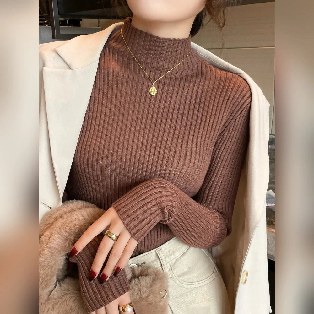 Pull col montant côtelé slim femme – 7 coloris – vue 4 | Les Secrets de Léa