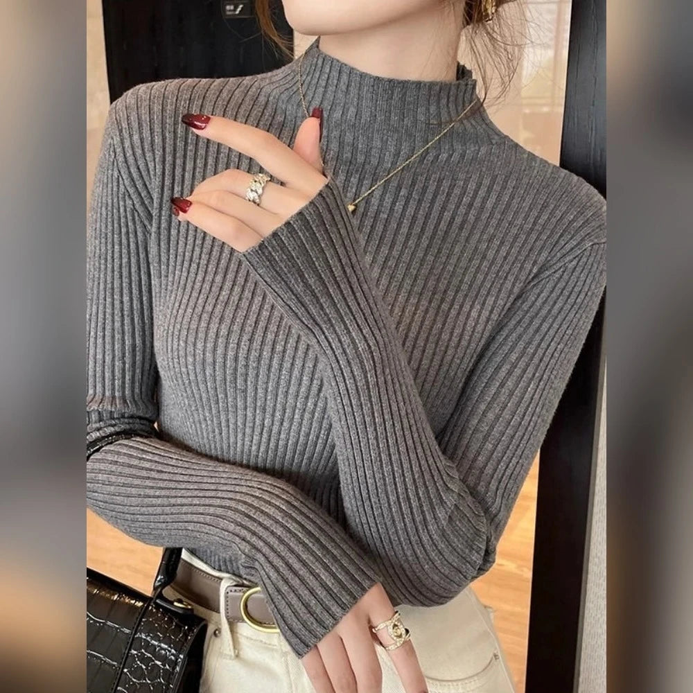 Pull col montant côtelé slim femme – 7 coloris – vue 7 | Les Secrets de Léa