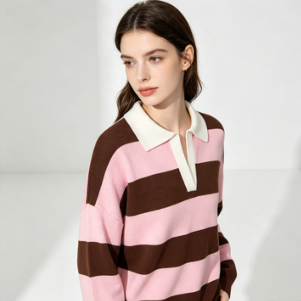 Strickpullover mit Streifen und Polokragen – 8 Farben, S bis L