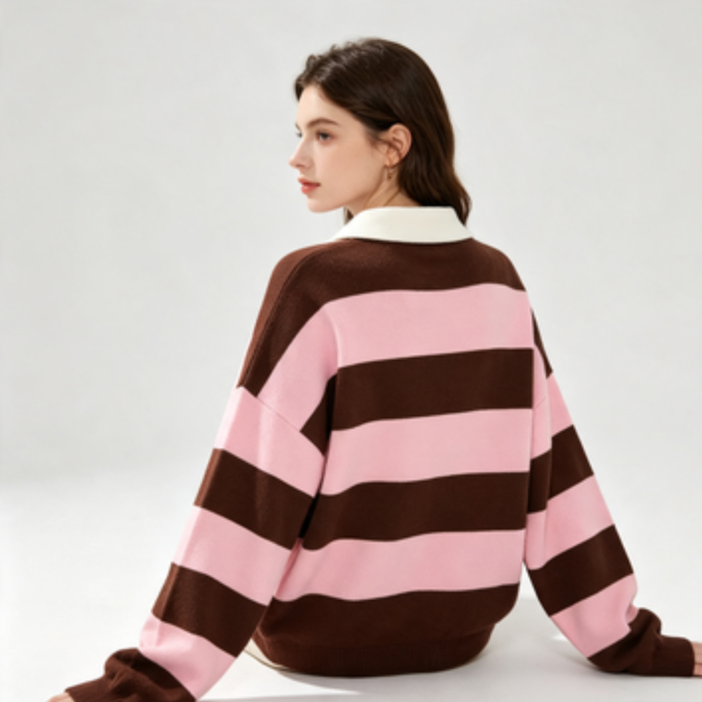 Strickpullover mit Streifen und Polokragen – 8 Farben, S bis L