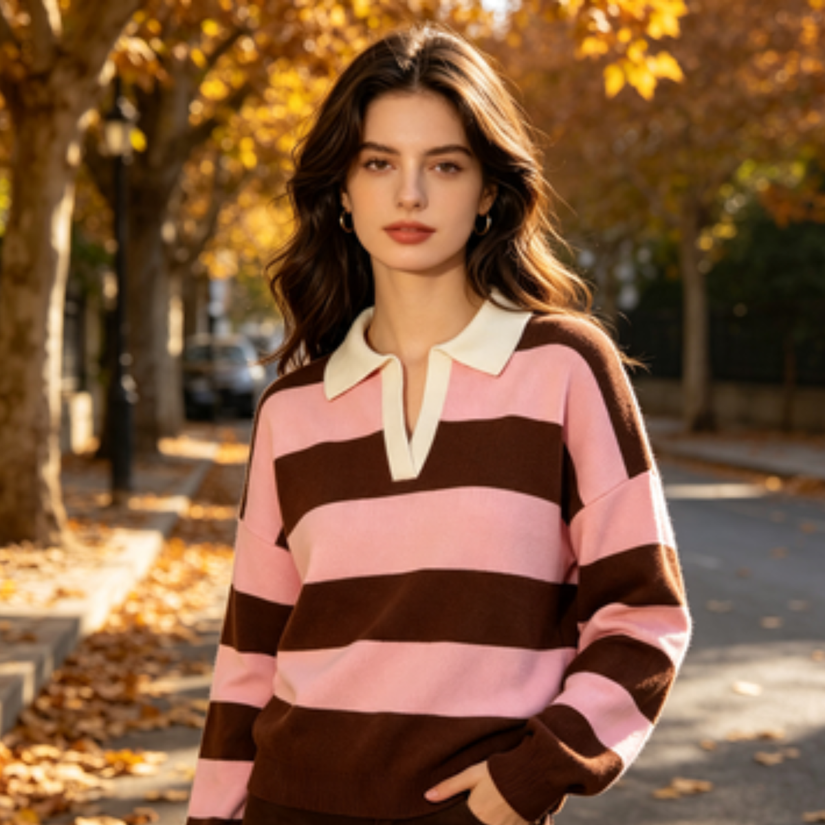 Strickpullover mit Streifen und Polokragen – 8 Farben, S bis L