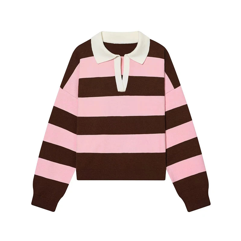 Pull col polo rayé en maille – 8 coloris, S à L – vue 10 | Les Secrets de Léa