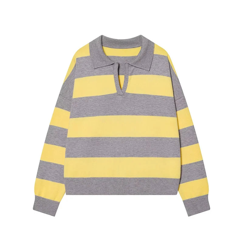 Pull col polo rayé en maille – 8 coloris, S à L – vue 11 | Les Secrets de Léa