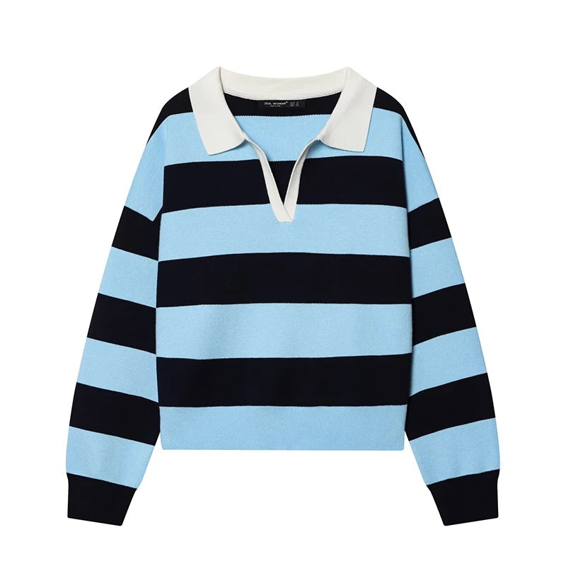 Pull col polo rayé en maille – 8 coloris, S à L – vue 12 | Les Secrets de Léa