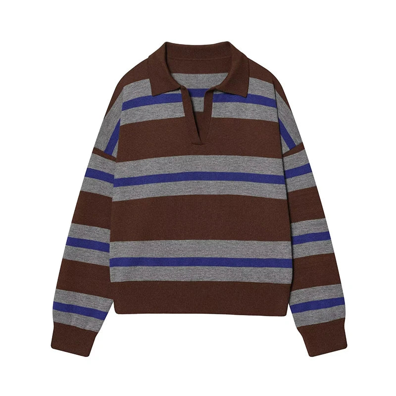 Pull col polo rayé en maille – 8 coloris, S à L – vue 13 | Les Secrets de Léa