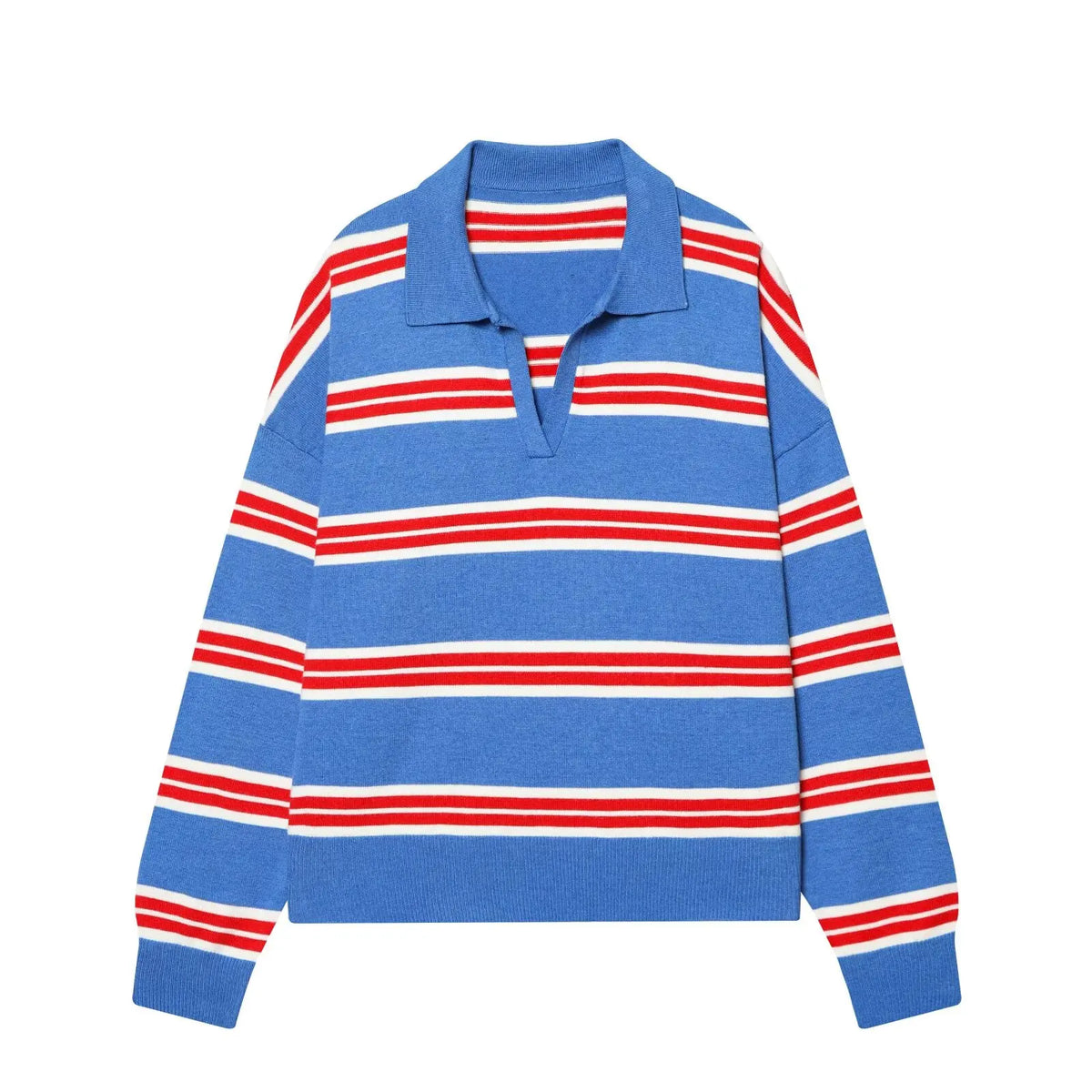 Pull col polo rayé en maille – 8 coloris, S à L – vue 14 | Les Secrets de Léa