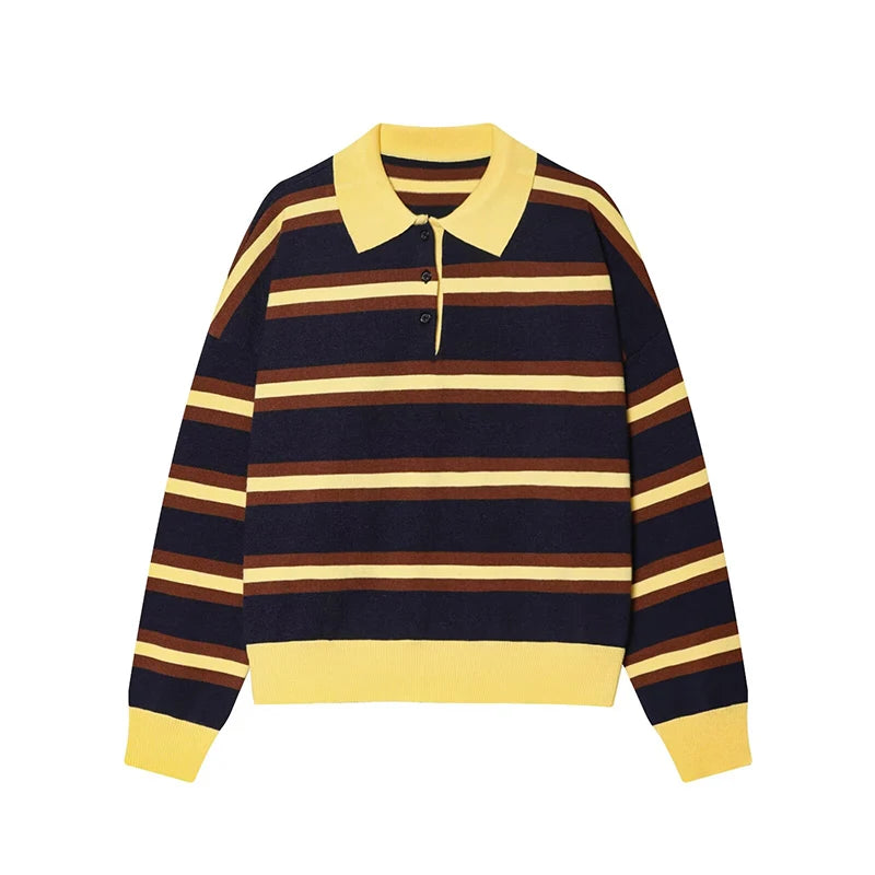 Pull col polo rayé en maille – 8 coloris, S à L – vue 15 | Les Secrets de Léa
