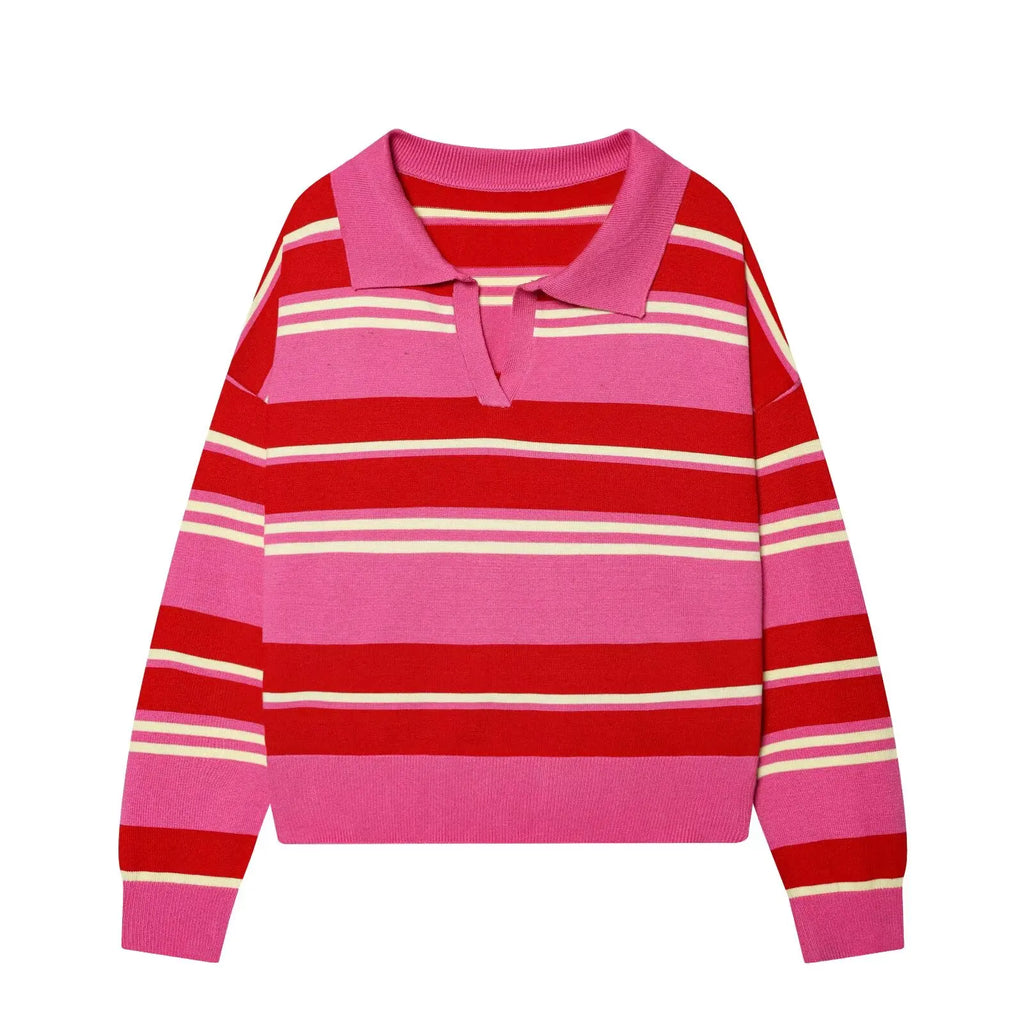 Pull col polo rayé en maille – 8 coloris, S à L – vue 17 | Les Secrets de Léa