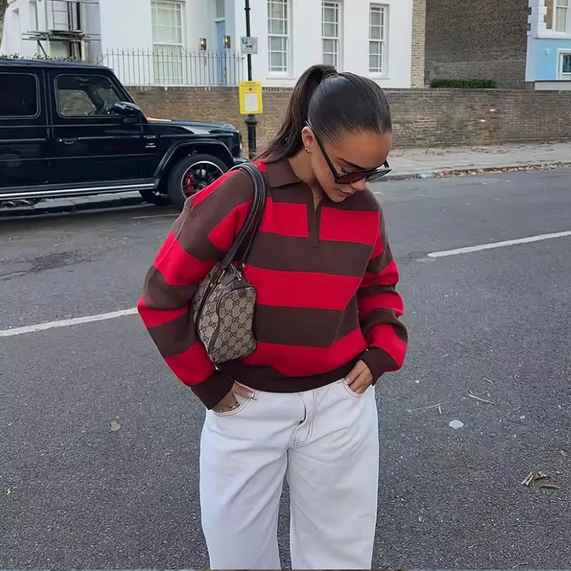 Pull col polo rayé en maille – 8 coloris, S à L – vue 9 | Les Secrets de Léa