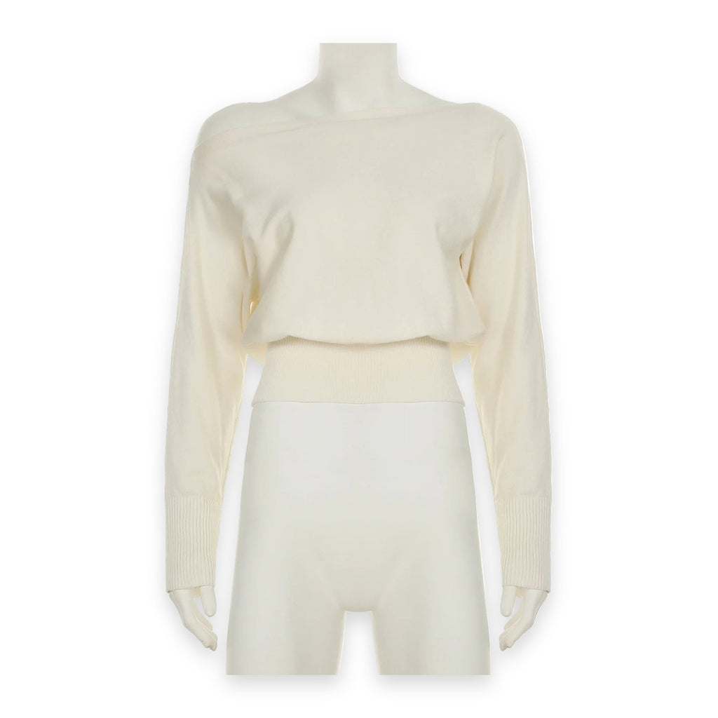 Pull court épaules dénudées – Maille souple crème