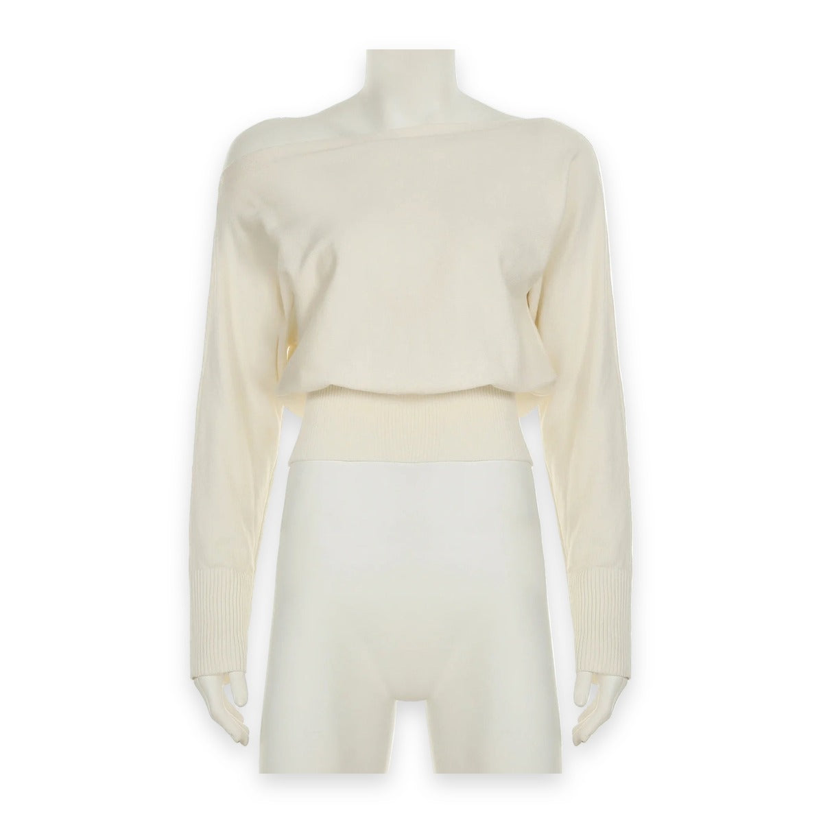 Pull court épaules dénudées – Maille souple crème