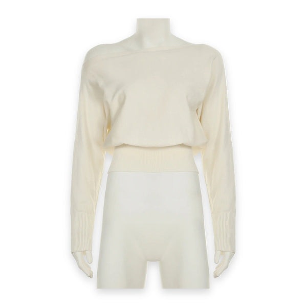 Pull court épaules dénudées – Maille souple crème