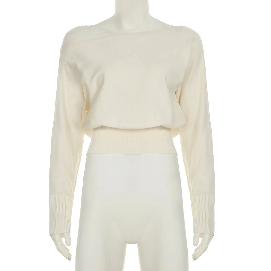Pull court épaules dénudées – Maille souple crème – vue 5 | Les Secrets de Léa