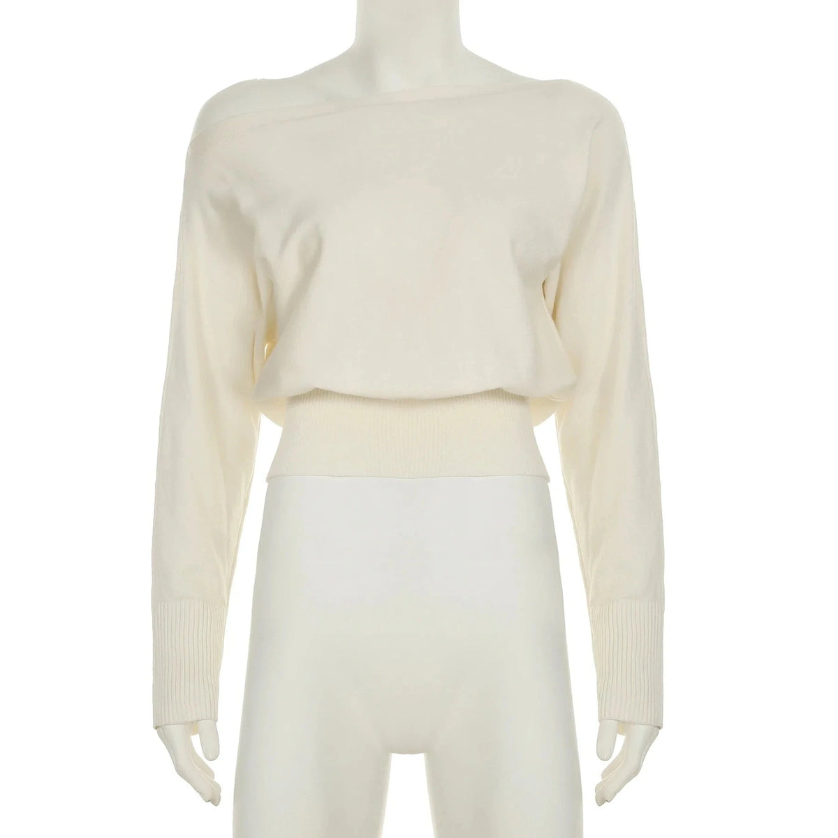 Pull court épaules dénudées – Maille souple crème – vue 5 | Les Secrets de Léa