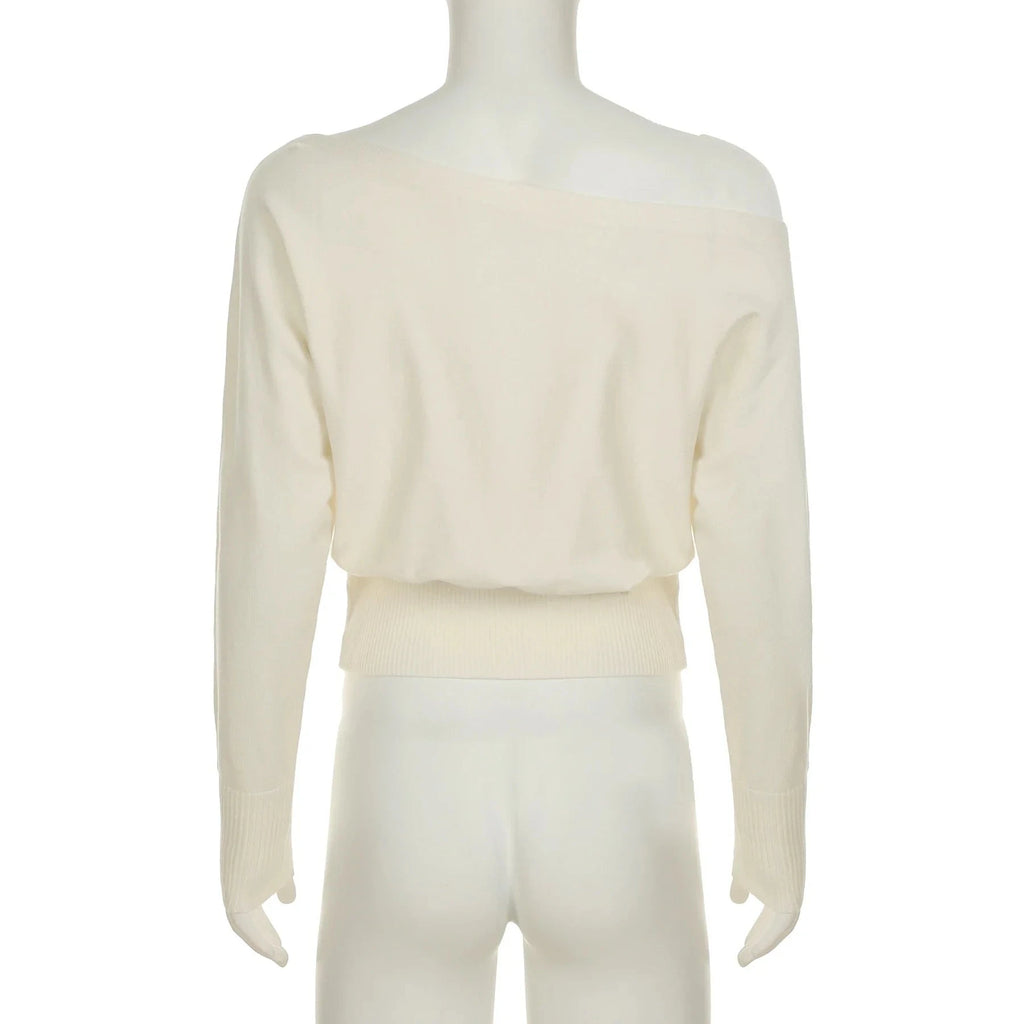 Pull court épaules dénudées – Maille souple crème – vue 7 | Les Secrets de Léa