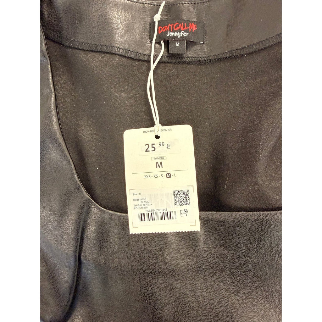 Robe courte simili cuir noire – Col carré, manches courtes – vue 9