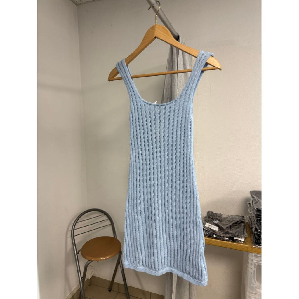 Robe débardeur bleu ciel – Maille côtelée ajourée – vue 3