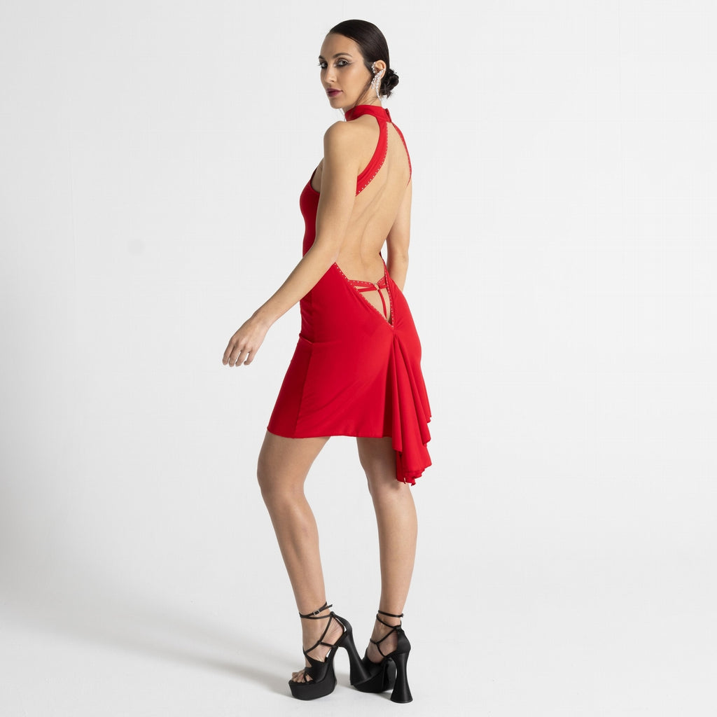 Robe rouge col montant dos ouvert Texas, autre vue – Patrice Catanzaro