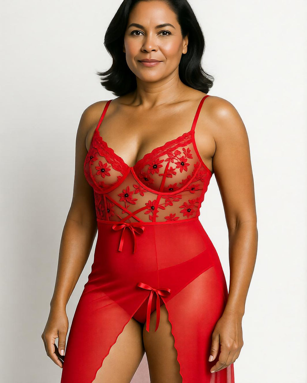 Les Secrets de Léa – Robe de nuit en satin et dentelle rouge – Dahlia - LSDLBoutique