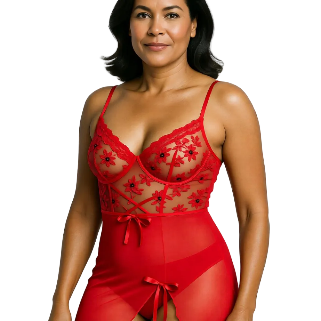 Les Secrets de Léa – Robe de nuit en satin et dentelle rouge – Dahlia - LSDLBoutique