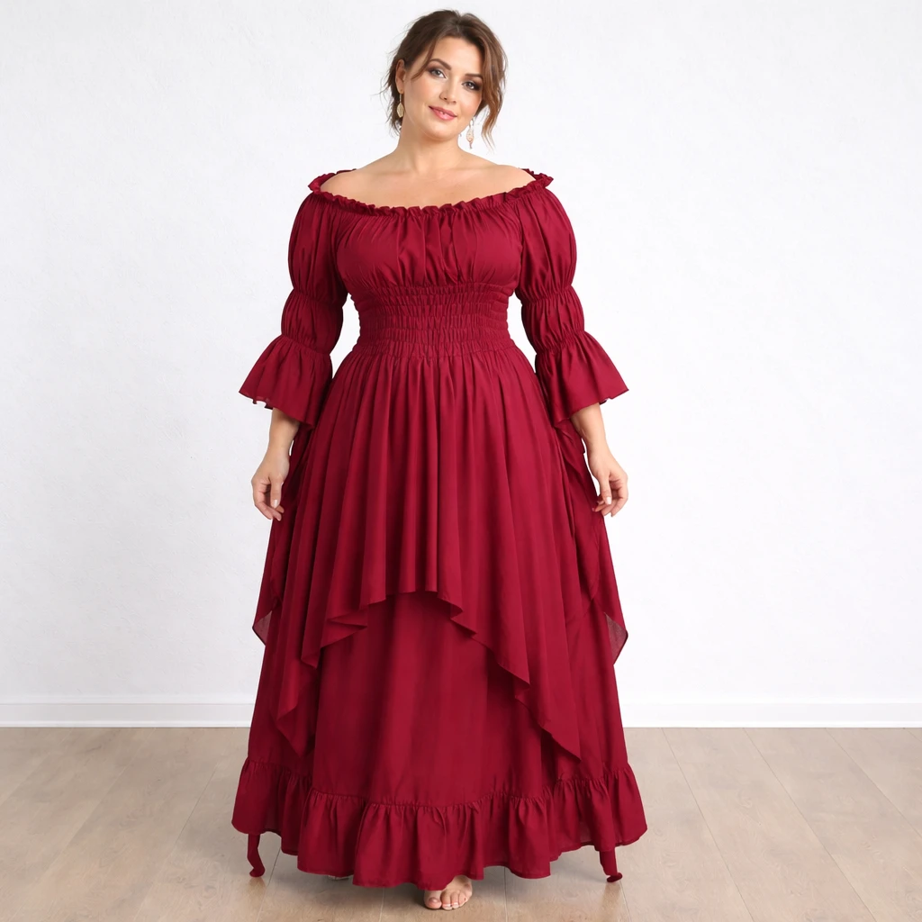 Robe longue style médiéval manches longues encolure élastique - LSDLBoutique