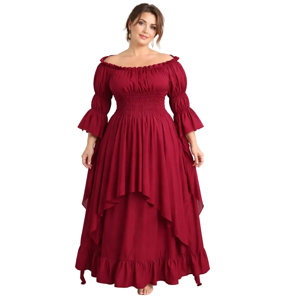 Robe longue style médiéval manches longues encolure élastique - LSDLBoutique