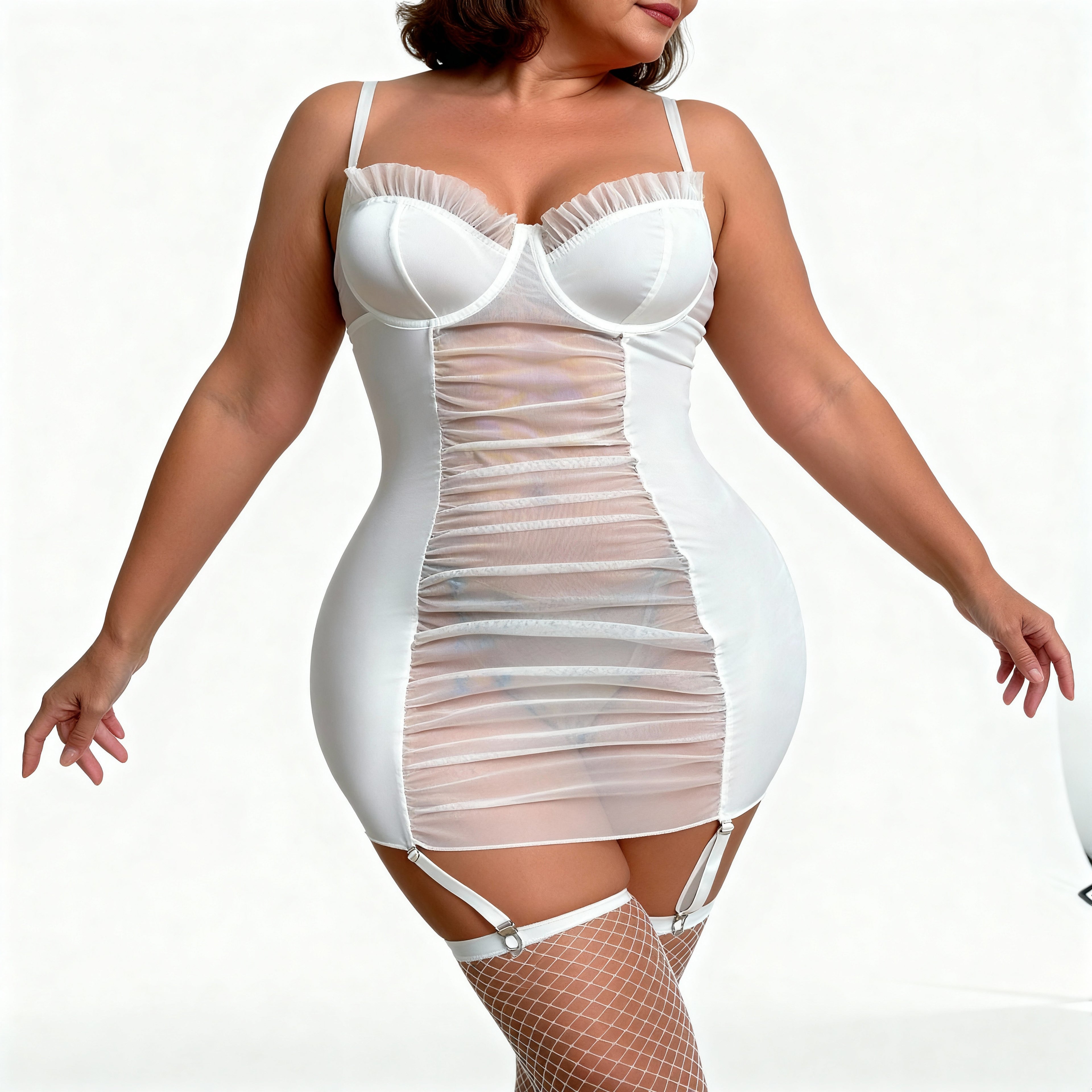Les Secrets de Léa – Nuisette blanche transparente avec corset intégré – Maria - LSDLBoutique