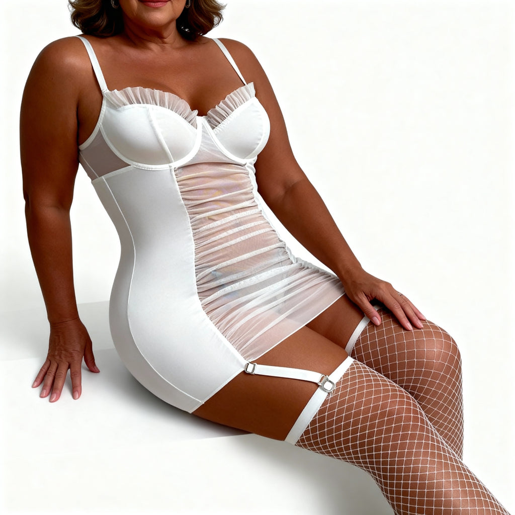 Les Secrets de Léa – Nuisette blanche transparente avec corset intégré – Maria - LSDLBoutique