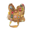 Sac à main crochet fleuri boho, beige avec fleurs multicolores, bandoulière crochée LSDLBoutique