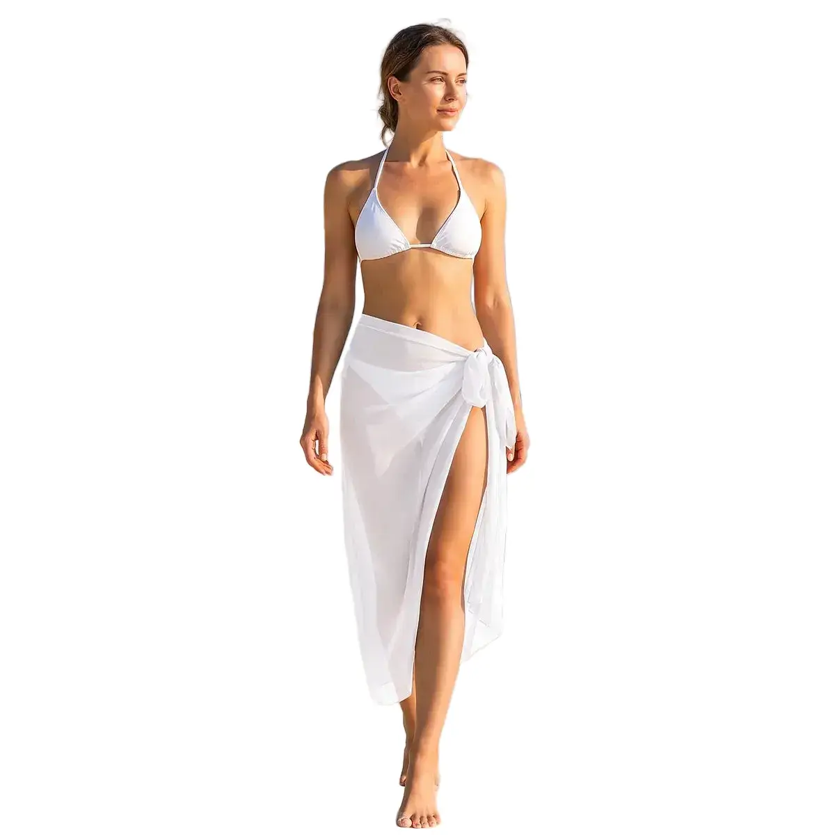 Sarong de plage long en rayonne blanc, noué au côté LSDLBoutique