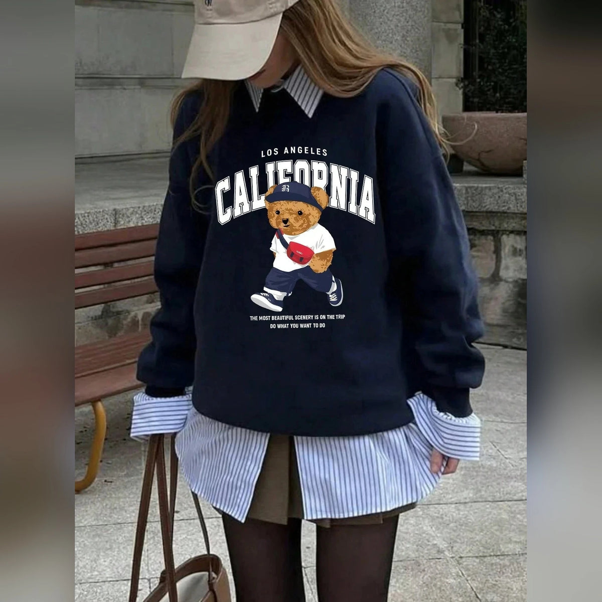Sweat California à ourson – Col rond, coton mélangé – vue 2 | Les Secrets de Léa