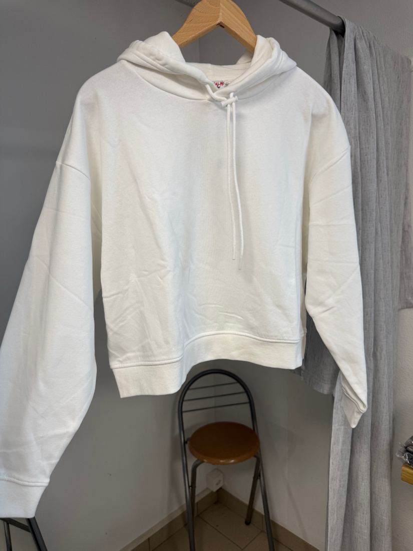 Sweat à capuche court oversize blanc Jennyfer neuf avec étiquette